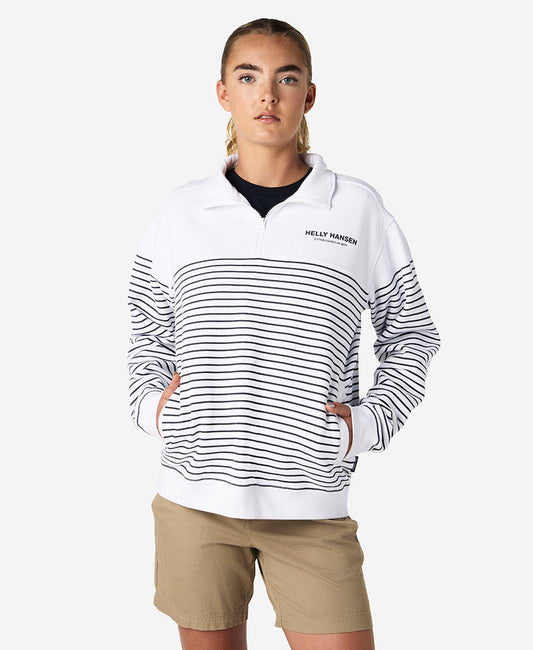 Image of a model wearing Outerwear. Product name - W DOCK HALF ZIP FLEECE, White in White colour by brand - Helly Hansen
