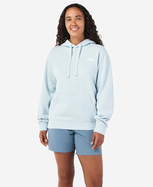 Image of a model wearing Outerwear. Product name - W ERVIK HOODED FLEECE, Barely Blue in Barely Blue colour by brand - Helly Hansen