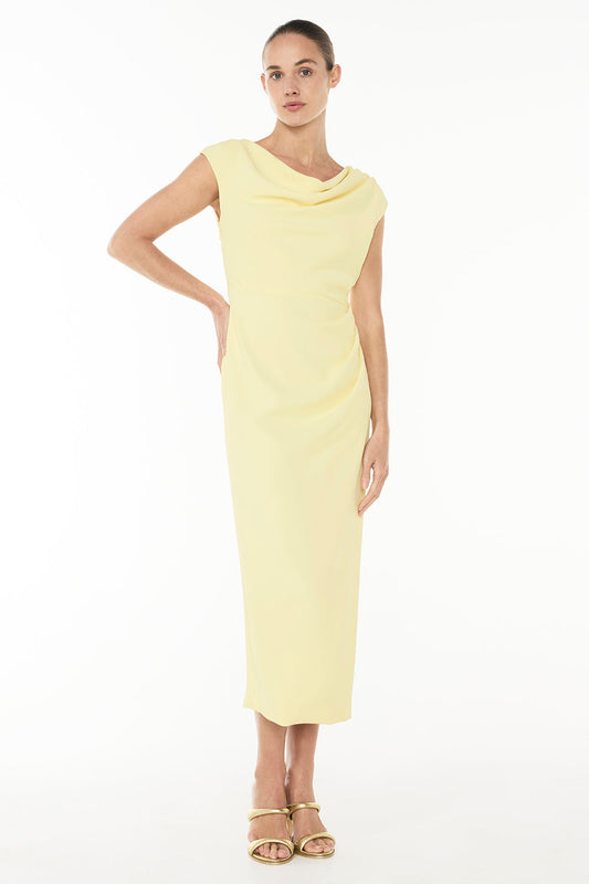 Image of Dresses. Productname: Magic Hour Drape Dress in PASTEL YELLOW colour by brand - Manning Cartell