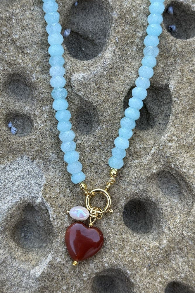 Image of Necklaces. Product name - Santorini Heart Necklace in Blue colour by brand - Betty Basics