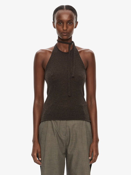 Image of Clothing Tops. Product name - Cashmere Rae Halter Tank in Umber colour by brand - CHRISTOPHER ESBER