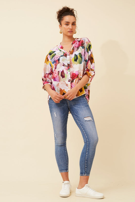Image of Shirts. Product name - BELINA ABSTRACT PRINT SHIRT in Multi colour by brand - Caroline Morgan Australia