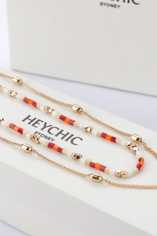 Heychic Siena Bead and Gold Layered Necklace (Red)