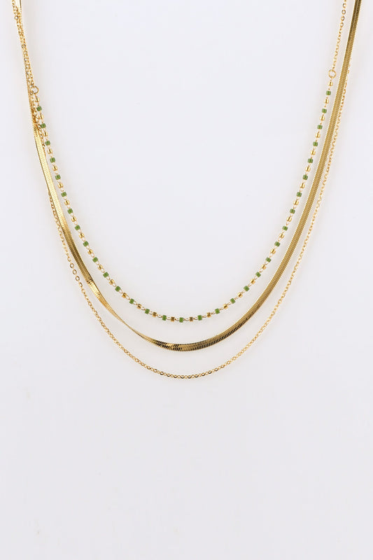 Image of Accessories. Productname: Heychic Mireva Green Bead Gold Layered Necklace in Green colour by brand - Heychic