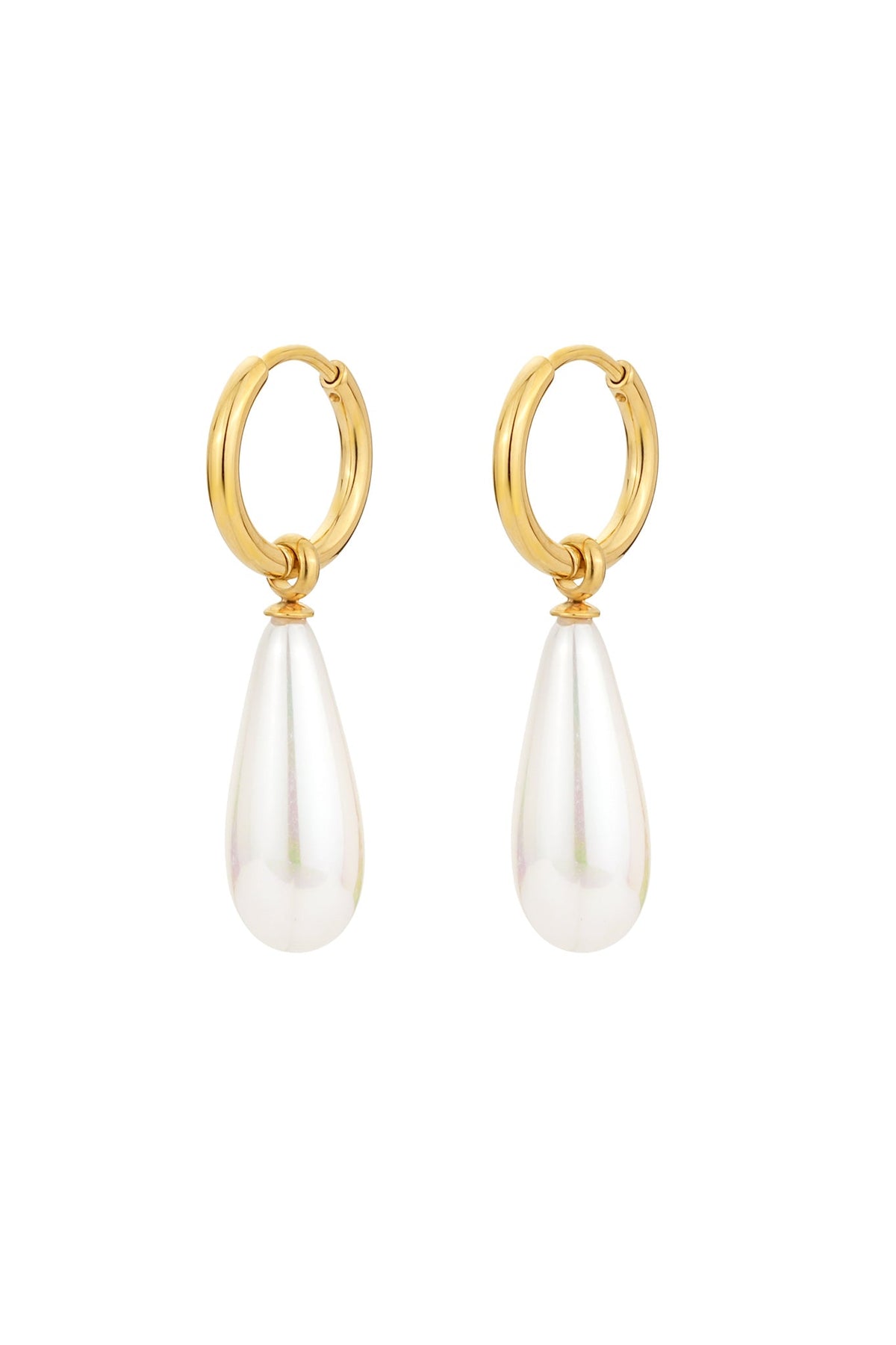 Image of Accessories. Product name - Maren Pearl Gold Drop Earrings in Gold colour by brand - HEYCHIC