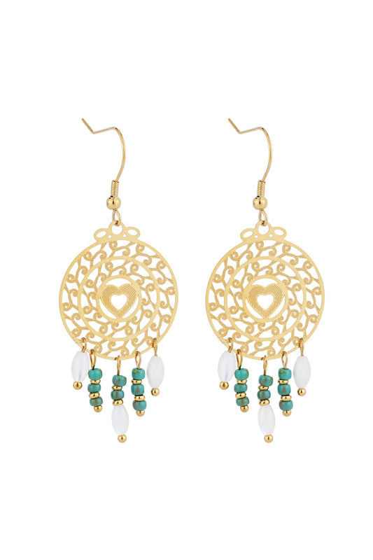 Image of Accessories. Product name - Eliana Gold Beaded Earrings in Gold colour by brand - HEYCHIC