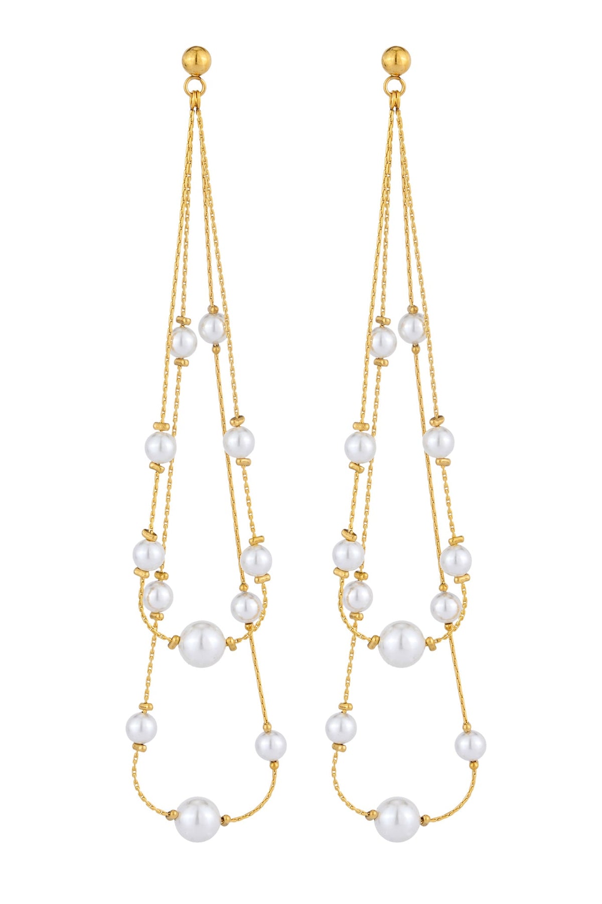 Image of Accessories. Product name - Marilla Pearl Gold Earrings in Gold colour by brand - HEYCHIC