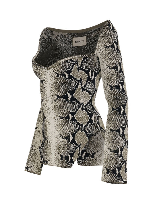KHAITE Maddy Bustier Long Sleeve Top (Grey)