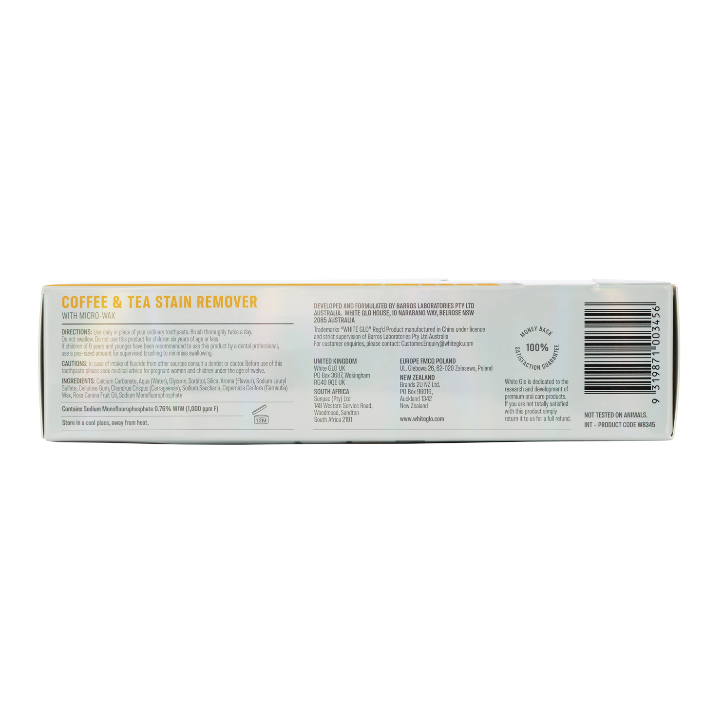 White Glo Coffee & Tea Toothpaste 150g (New)