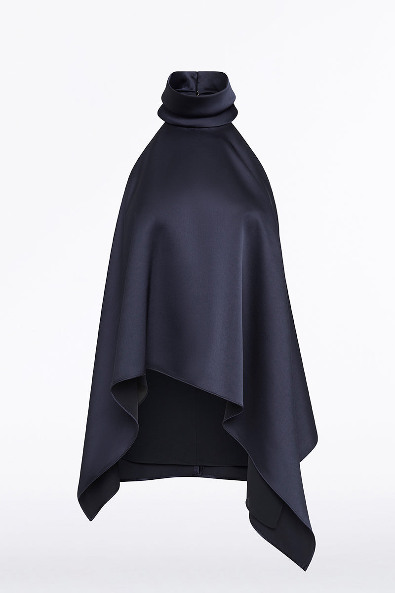 Carla Zampatti Midnight Satin Draped Halter Top (Blue)