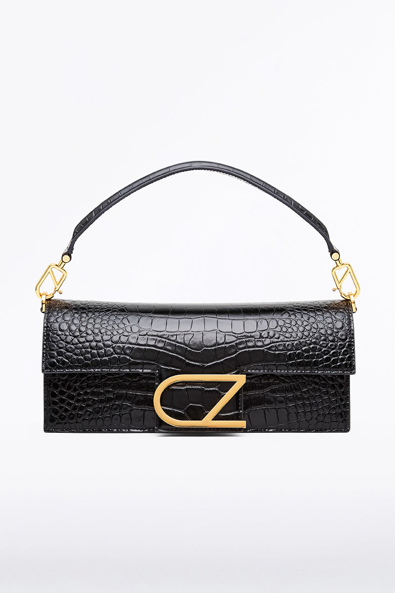 Image of Bags. Product name - Black Croc Cz La Borsa Baguette Bag in Black colour by brand - Carla Zampatti