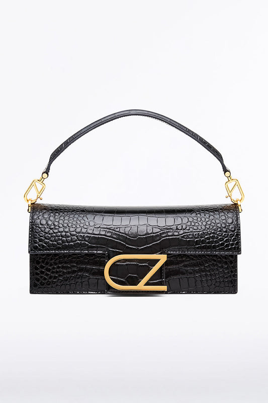 Image of Bags. Product name - Black Croc Cz La Borsa Baguette Bag in Black colour by brand - Carla Zampatti