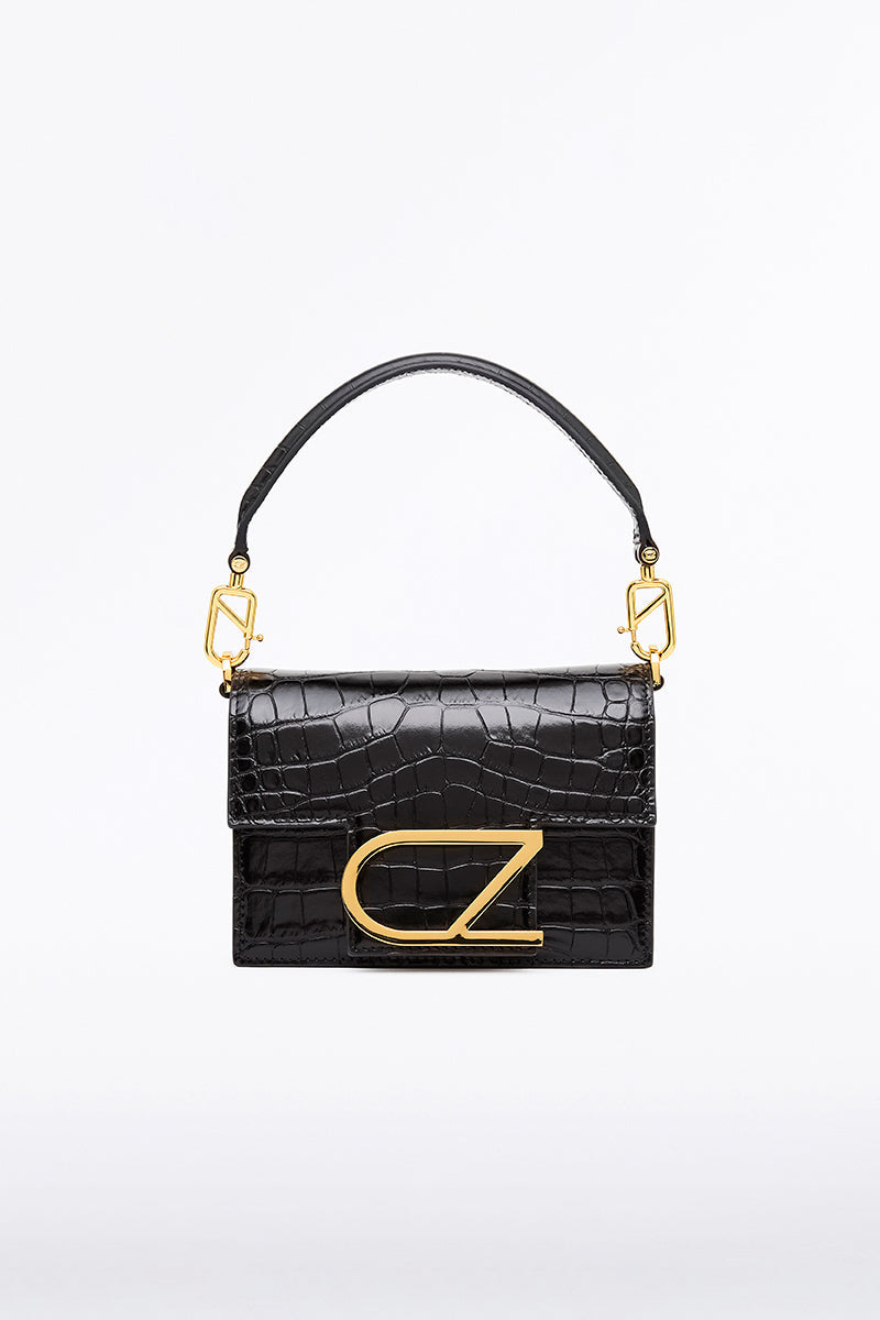 Image of Bags. Product name - Black Croc Cz Piccola Mini Bag in Black colour by brand - Carla Zampatti