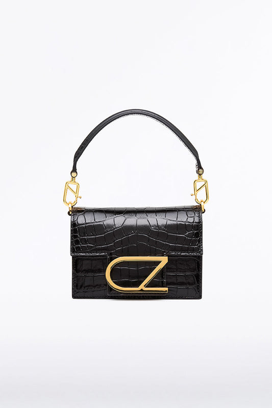 Image of Bags. Product name - Black Croc Cz Piccola Mini Bag in Black colour by brand - Carla Zampatti