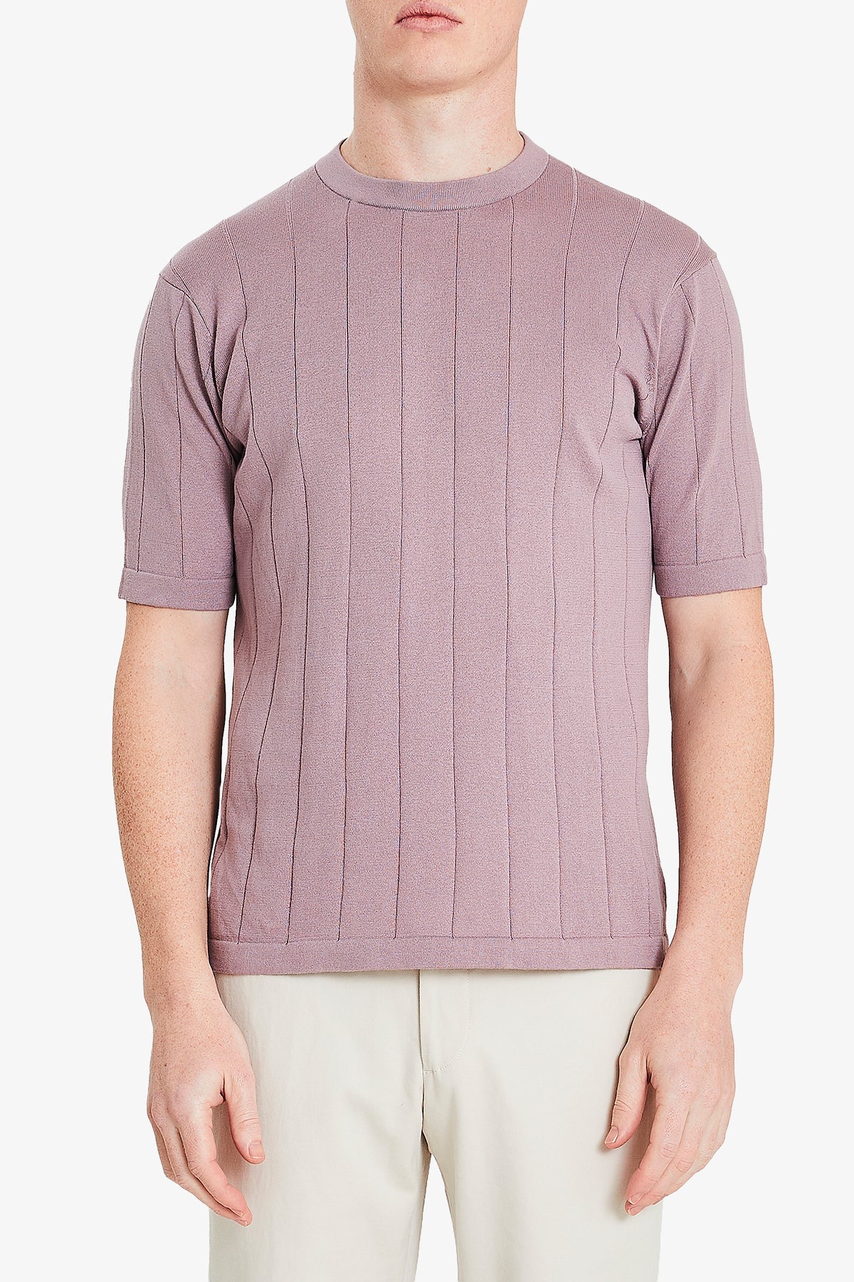 Image of T-Shirts. Product name - Aviation Knitted Tee Purple in Purple colour by brand - Anthony Squires