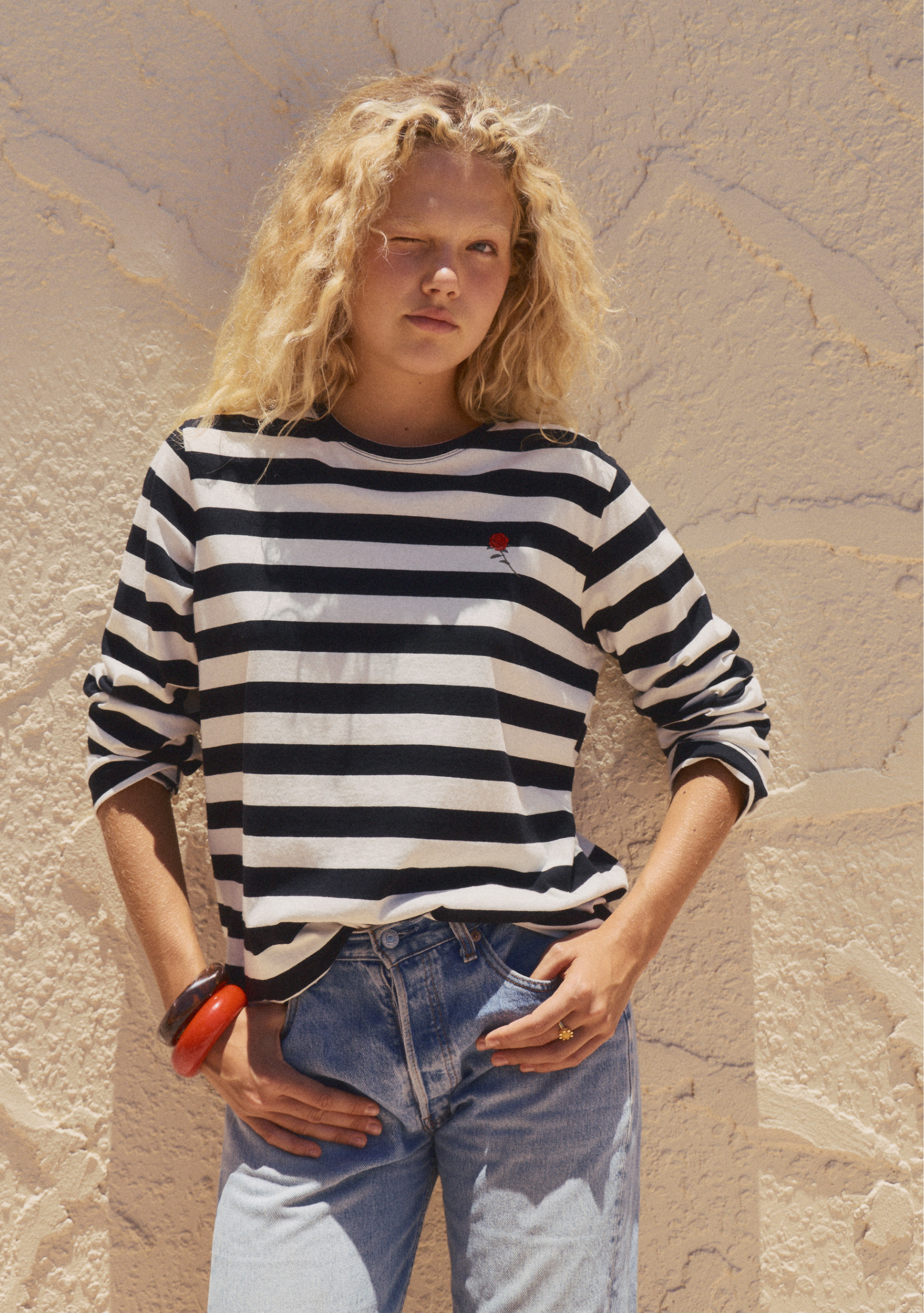 Image of a model wearing Tops. Productname: Auguste The Label Alden Long Sleeve Tee in Black colour by brand - Auguste The Label