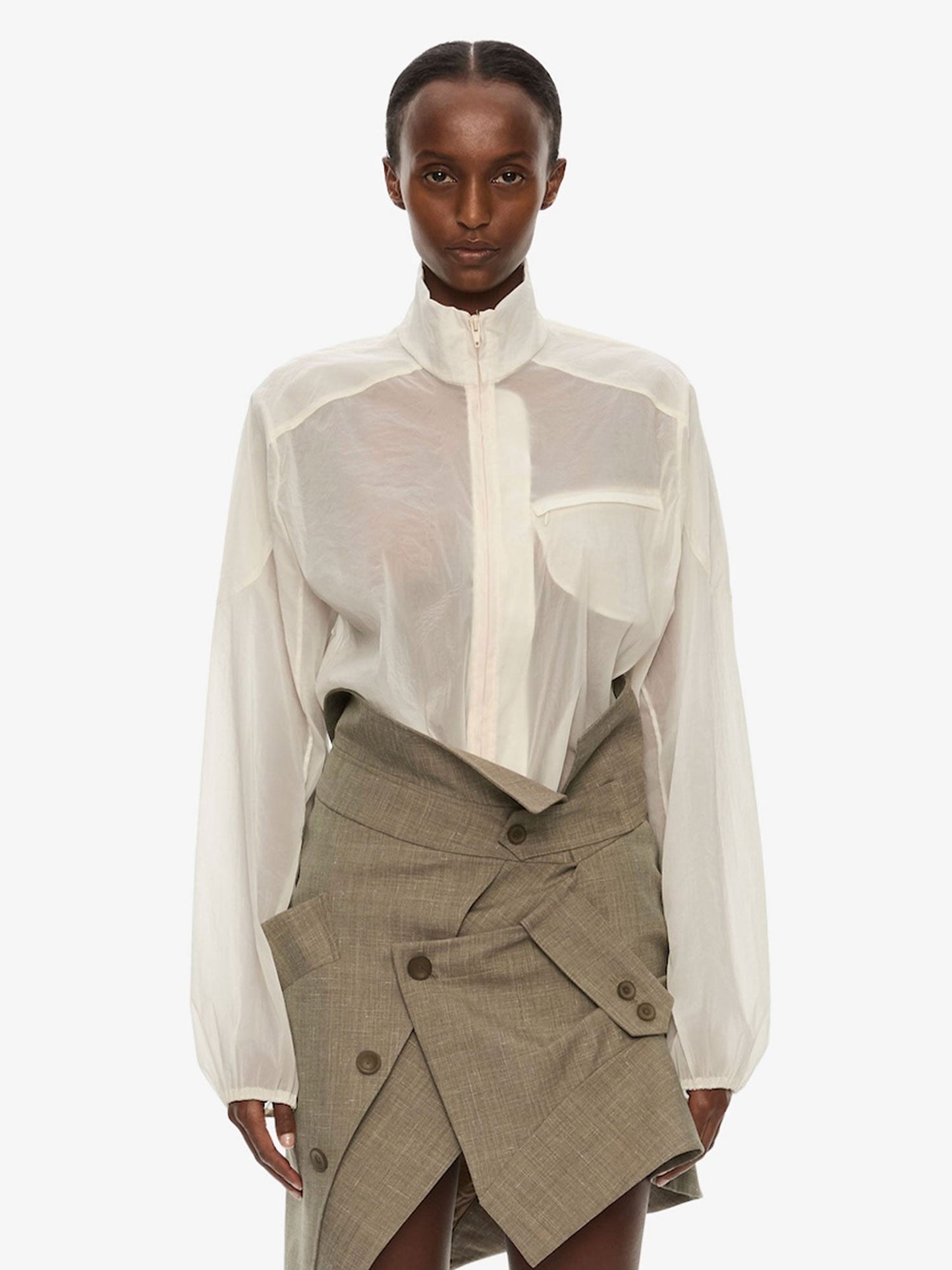 CHRISTOPHER ESBER Dannie Lucent Mottled Sheer Bomber (White)
