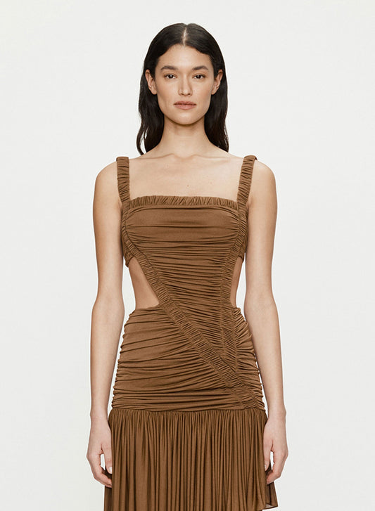 Image of a model wearing Tops. Productname: CHRISTOPHER ESBER Orion Separation Top in Russet colour by brand - CHRISTOPHER ESBER