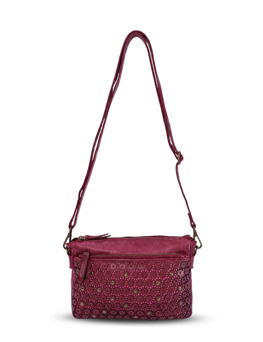 BOWRAL LASER CUT CROSS BODY STRAP W/ STUDS - Purple