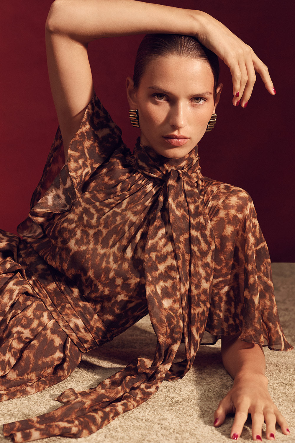 Carla Zampatti Leopard Silk Maxi Dress (Brown)