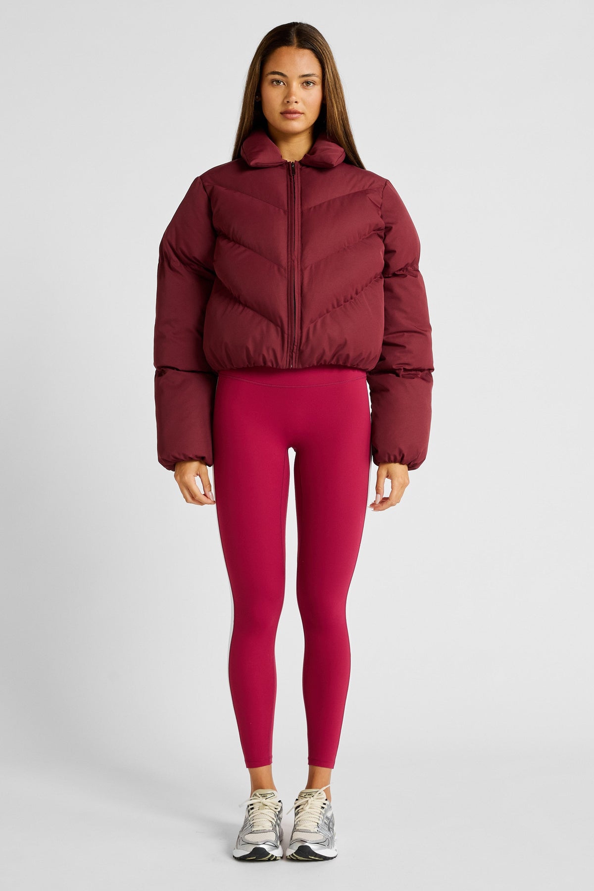 Image of Coats & Jackets. Product name - ALLFENIX Cropped Puffer Jacket in Burgundy colour by brand - All Fenix