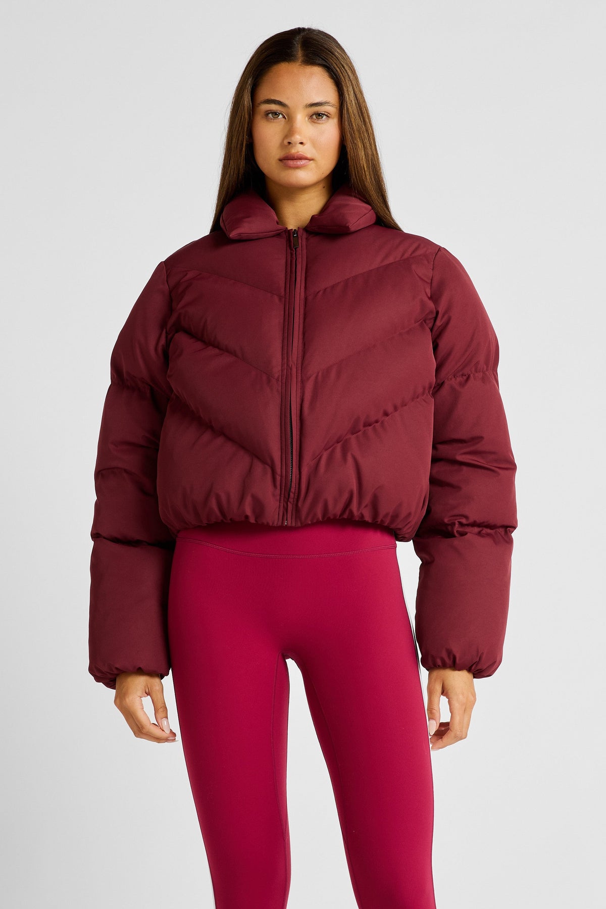 ALLFENIX Cropped Puffer Jacket (Burgundy)