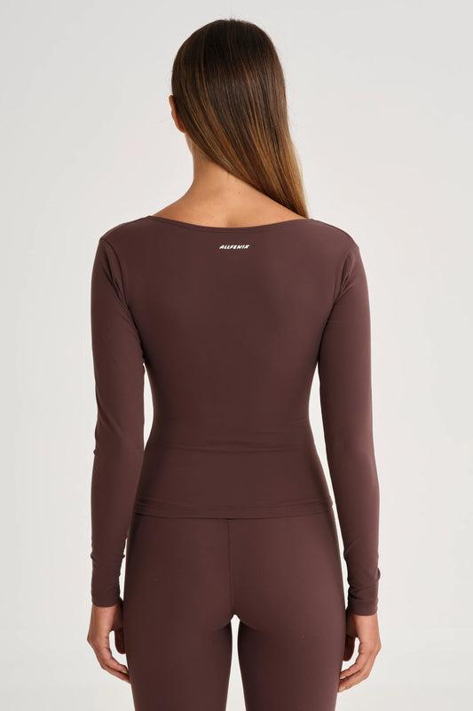 ALLFENIX CloudCore Lite Ruched V-Neck Long Sleeve (Espresso)