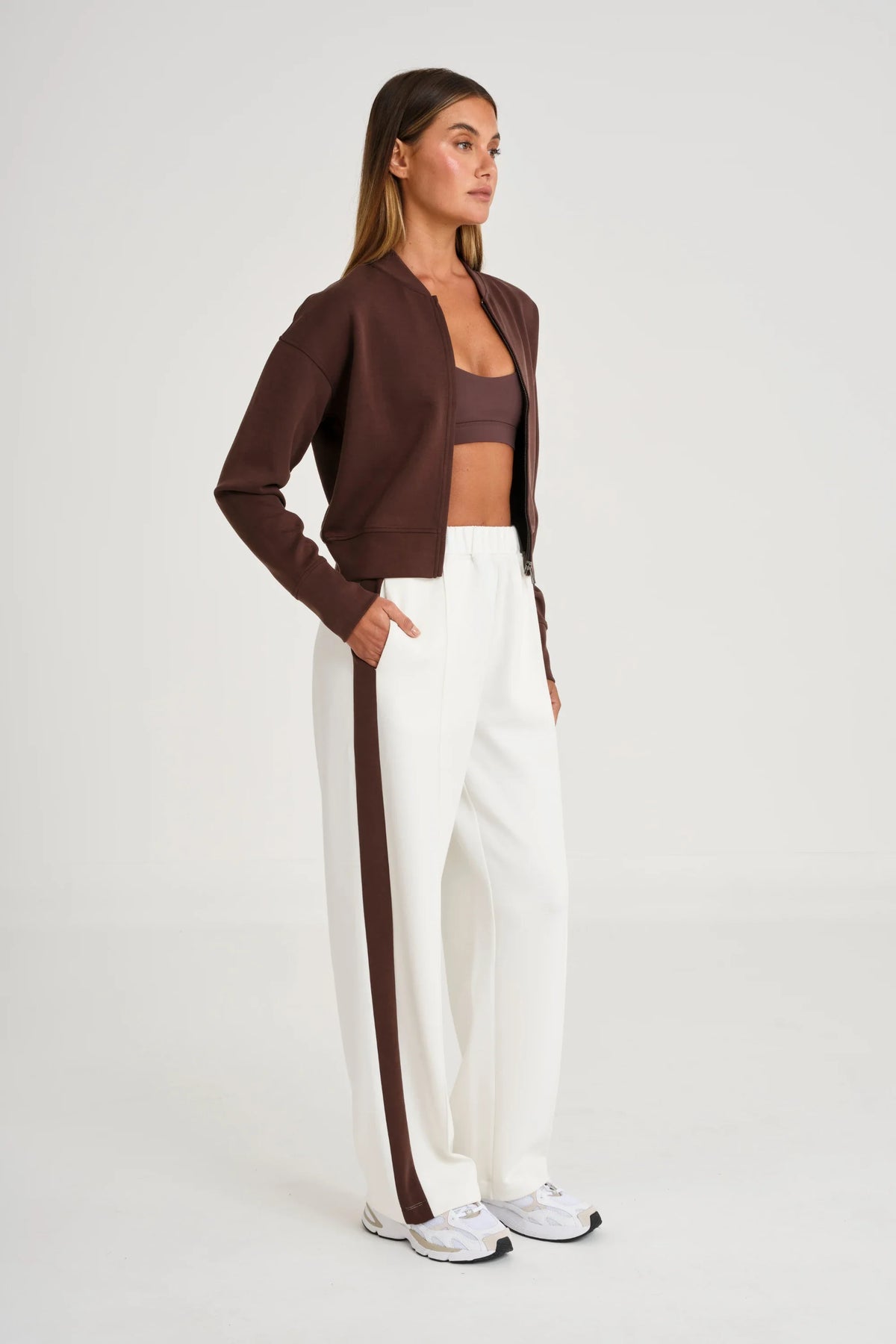 Soft Luxury Contrast Wide Leg Track Pant (White)