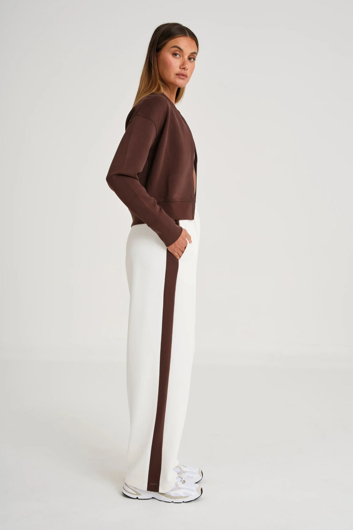 Soft Luxury Contrast Wide Leg Track Pant (White)