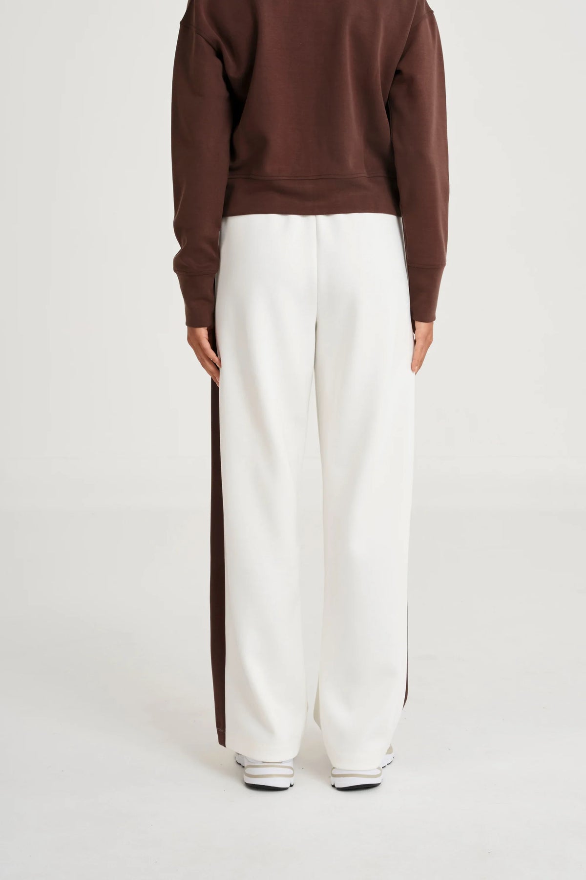Soft Luxury Contrast Wide Leg Track Pant (White)