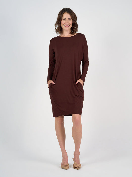 Lou Lou Turner Long-Sleeve Bamboo T-Shirt Dress (Burgundy)