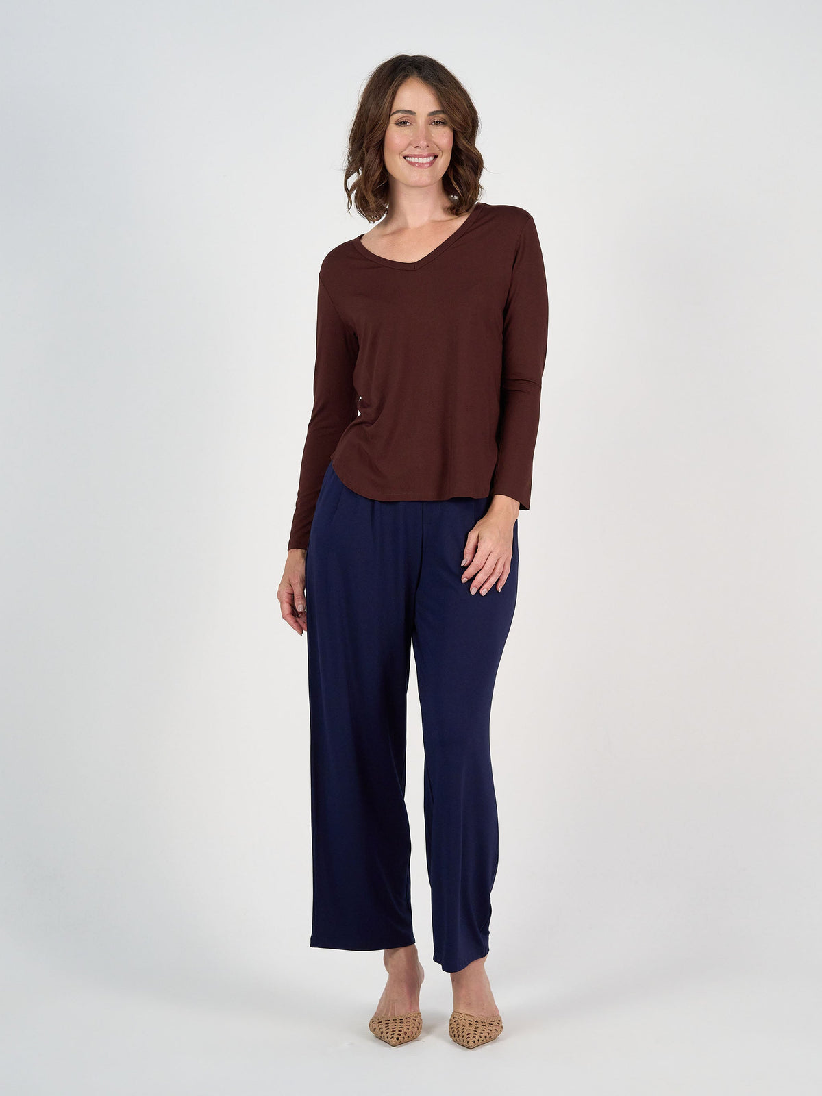 Lou Lou Sia V Neck Bamboo Longsleeve Top (Burgundy)
