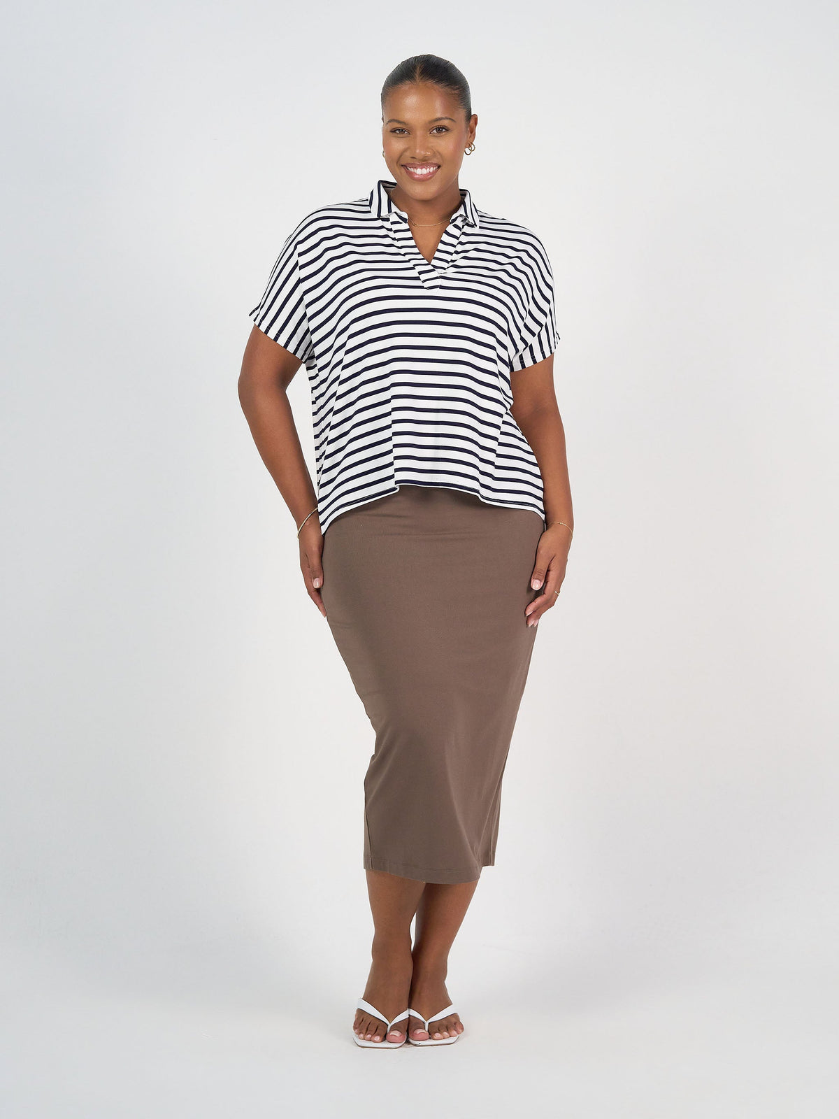 Lou Lou Rush Bamboo Short Sleeve Collared Polo Top (Black)