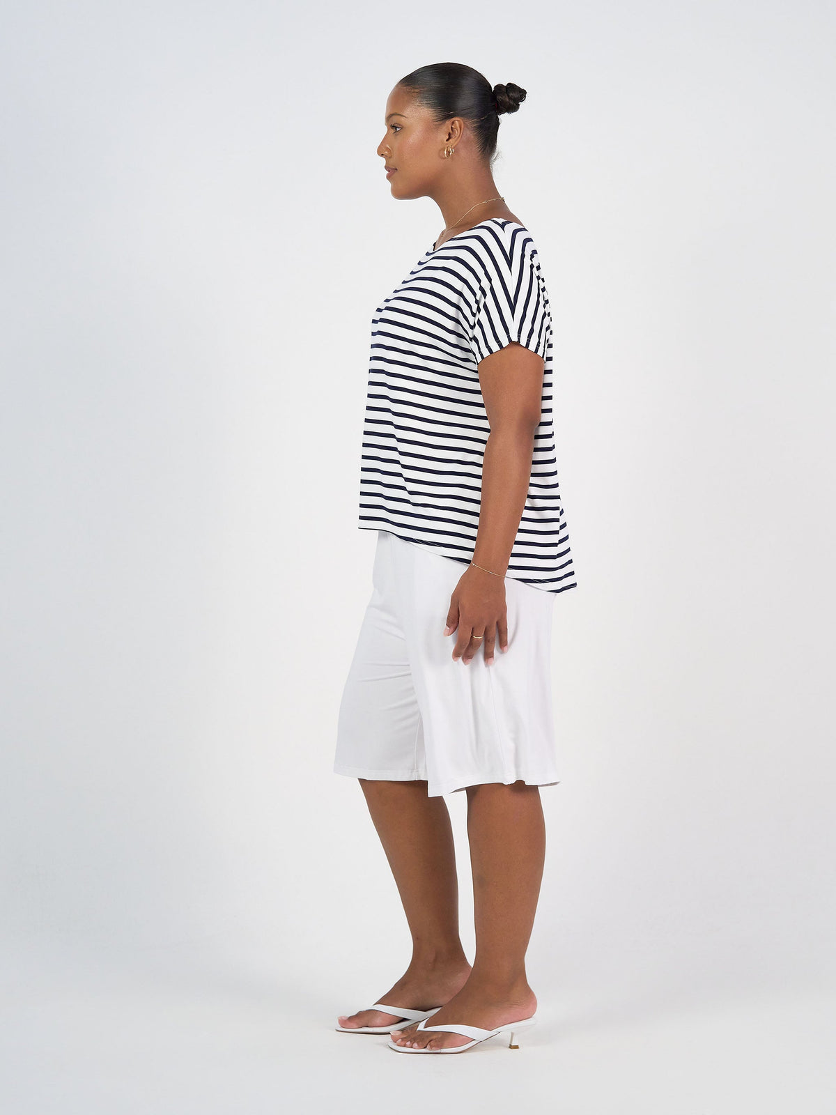 Lou Lou Wilde Bamboo Box Fit Tee (Navy & White Stripe)