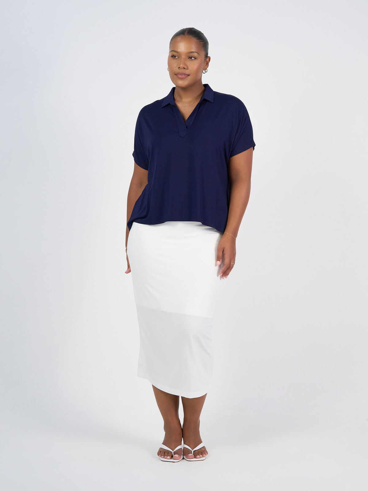 Lou Lou Rush Bamboo Short Sleeve Collared Polo Top (Navy)