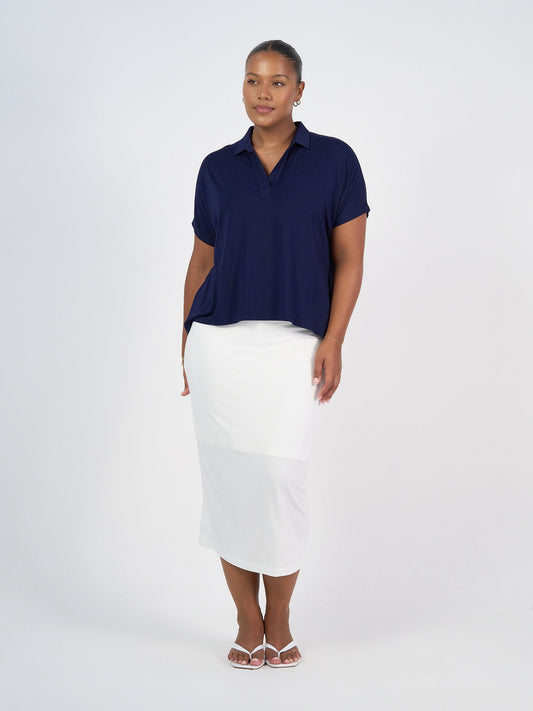 Lou Lou Rush Bamboo Short Sleeve Collared Polo Top (Navy)