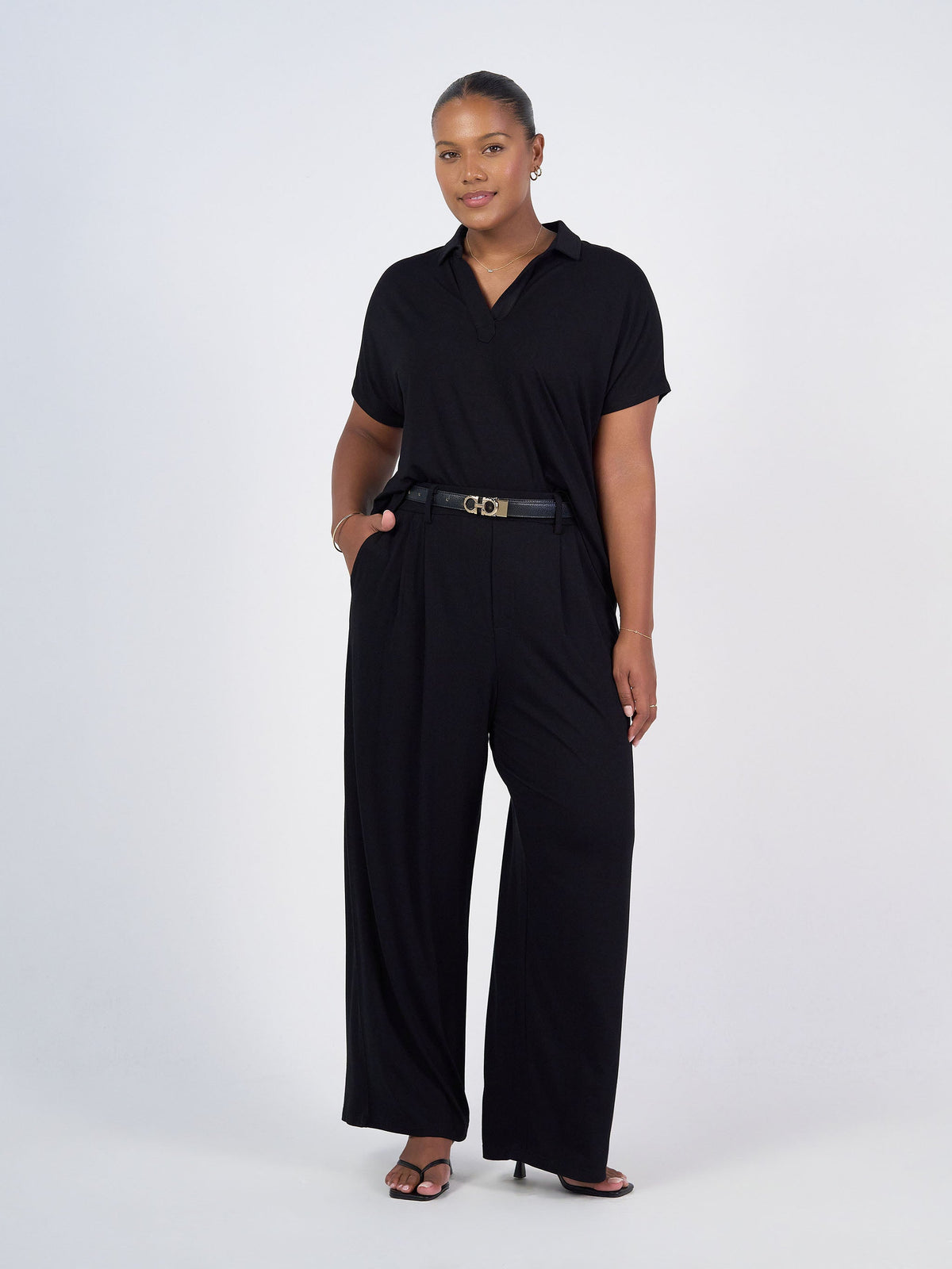 Lou Lou Rush Bamboo Short Sleeve Collared Polo (Black)