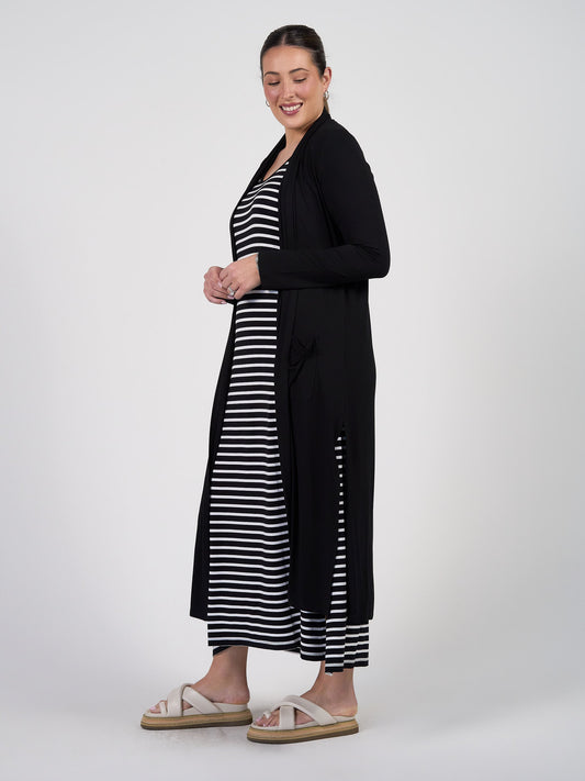 Image of Cardigans. Product name - Bamboo Longline Pocket Cardigan Black in Black colour by brand - Lou Lou