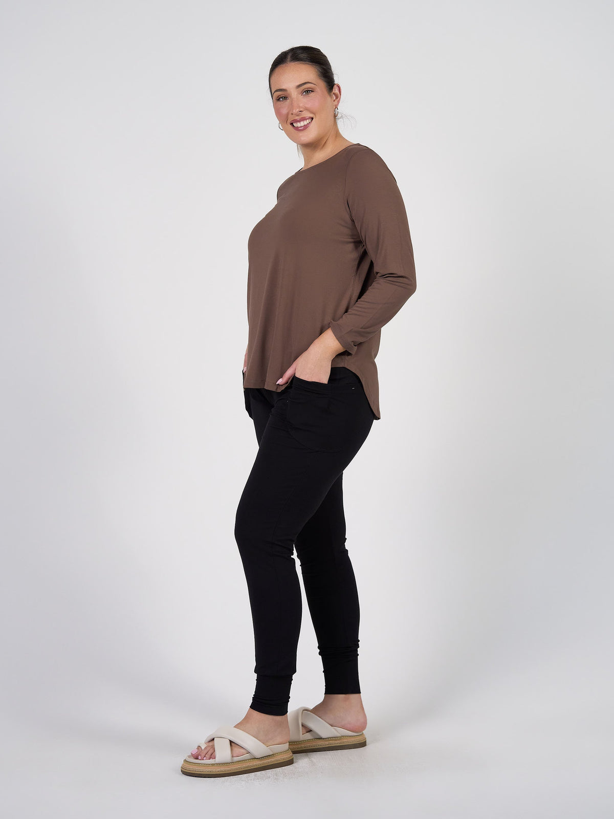 Lou Lou Adele Long Sleeve Bamboo Top (Chocolate)