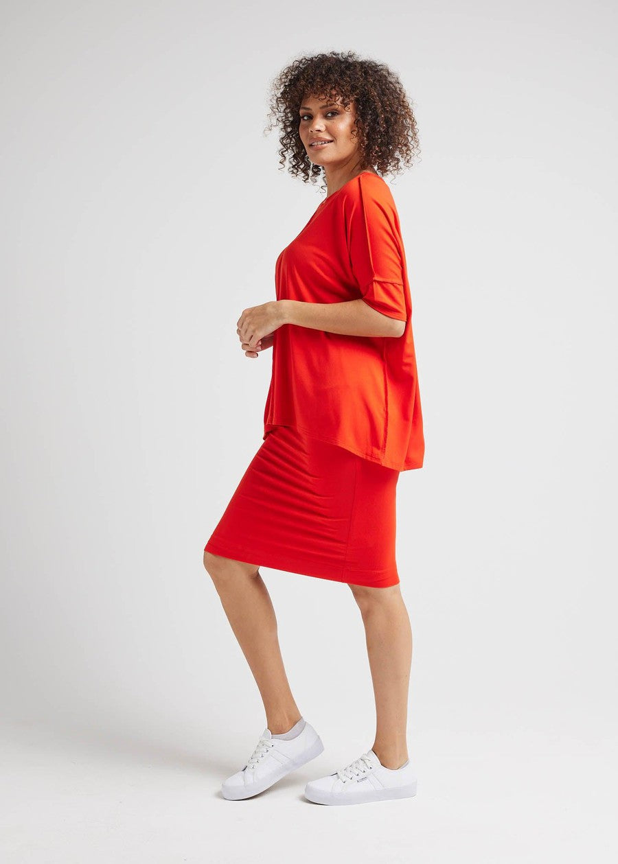 Lou Lou Midi Bamboo Whitney Tube Skirt (Fiery Red)