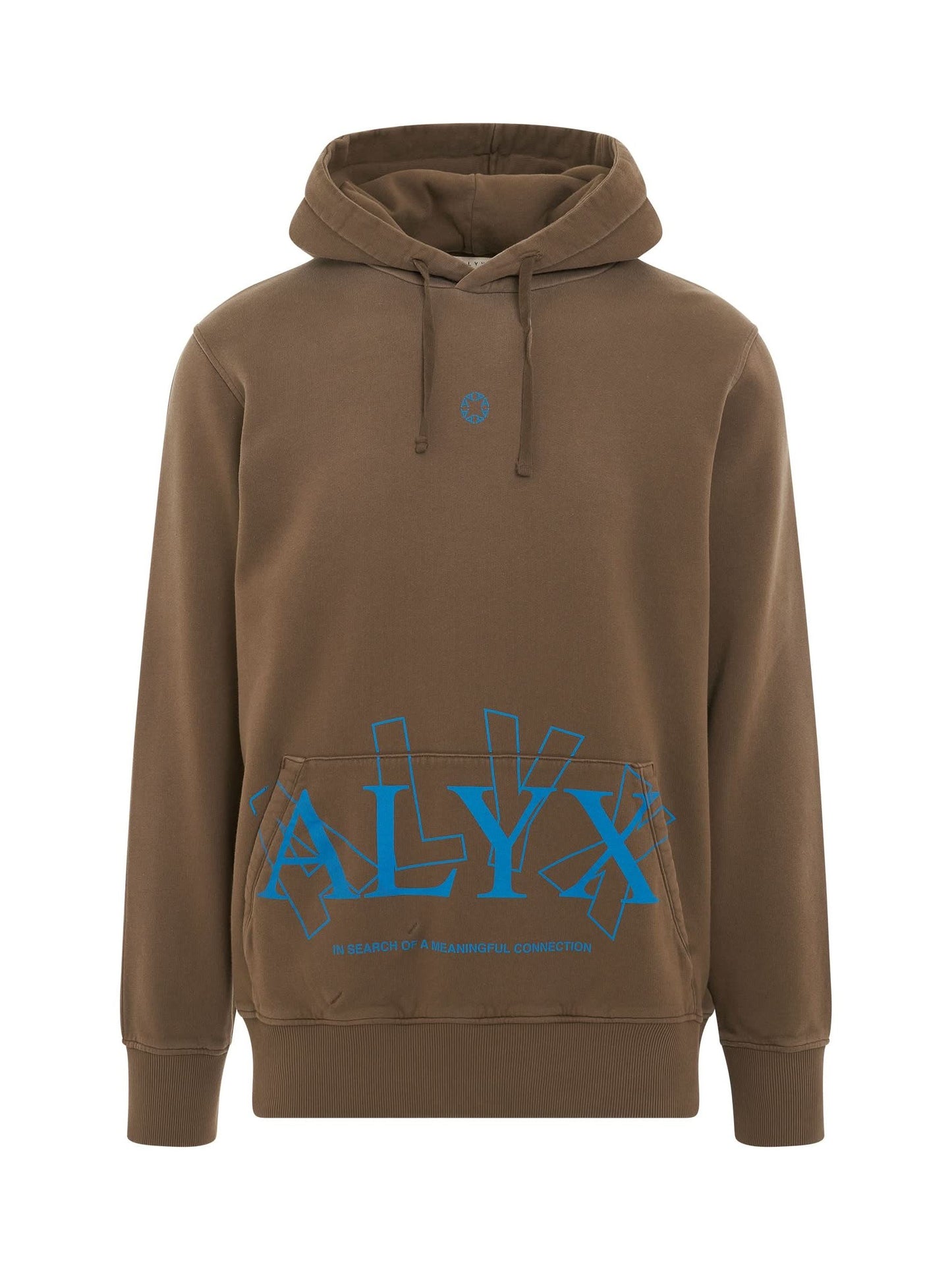 Image of a model wearing Outerwear. Productname: 1017 ALYX 9SM 2X Logo Hoodie in TAN colour by brand - 1017 ALYX 9SM