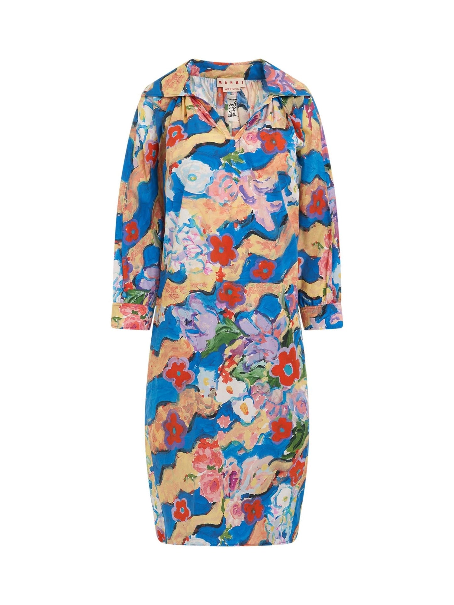 Image of a model wearing Dress. Productname: MARNI Printed Poplin Dress in Cobalt colour by brand - MARNI