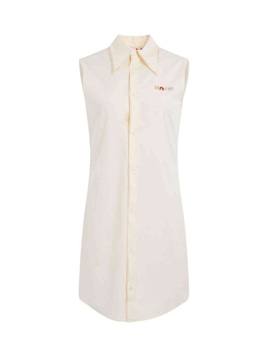 Image of a model wearing Dress. Productname: MARNI Poplin Shirt Dress in Antique White colour by brand - MARNI