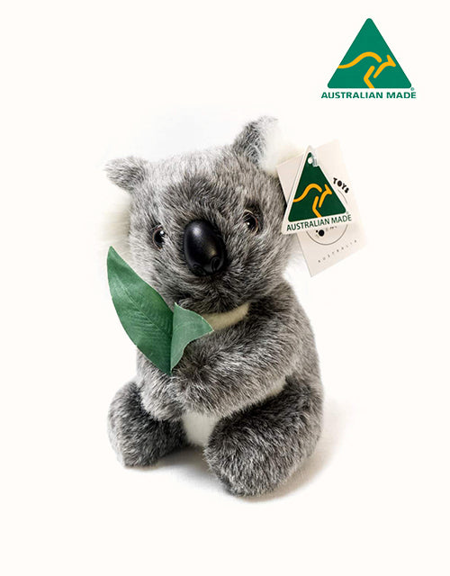 Image of Toys. Product name - Aussie Bush Toys® Aussie Bush Koala With Gum Leaves 8" Lilly in Grey colour by brand - Aussie Bush Toys