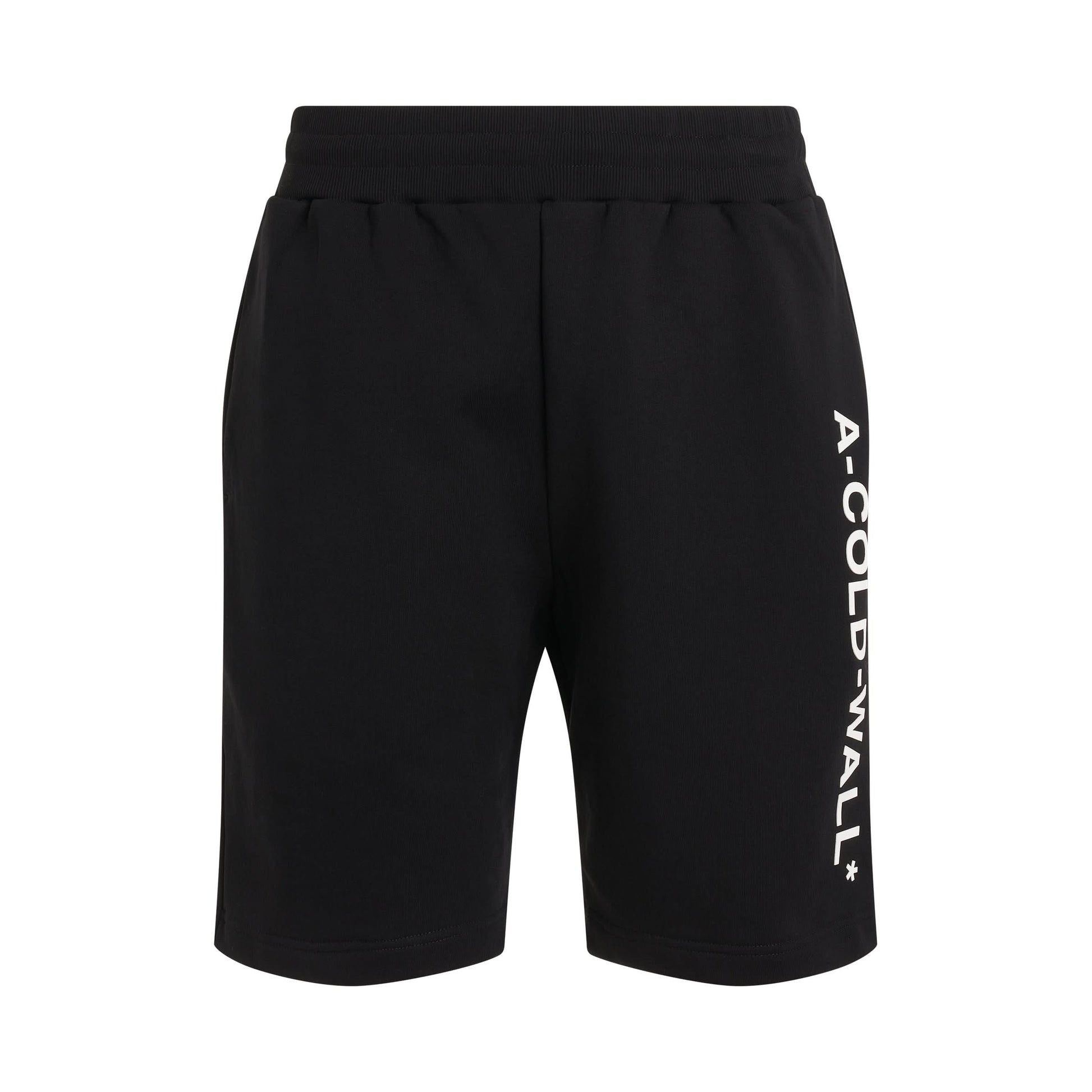 Image of a model wearing Shorts. Product name - Essential Logo Sweatshort in Black colour by brand - A-COLD-WALL