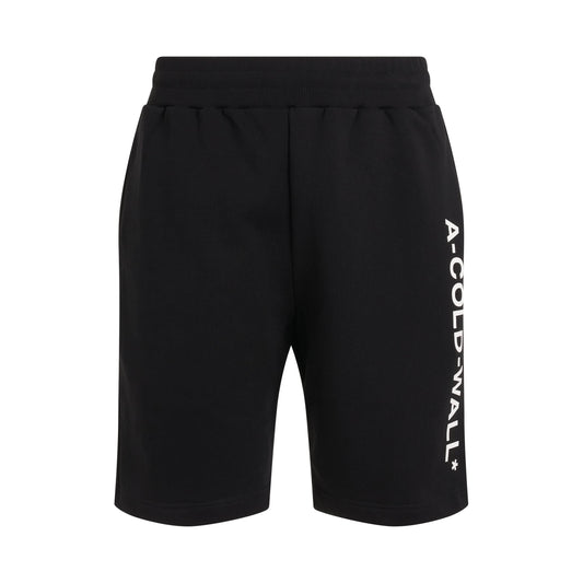 Image of a model wearing Shorts. Product name - Essential Logo Sweatshort in Black colour by brand - A-COLD-WALL