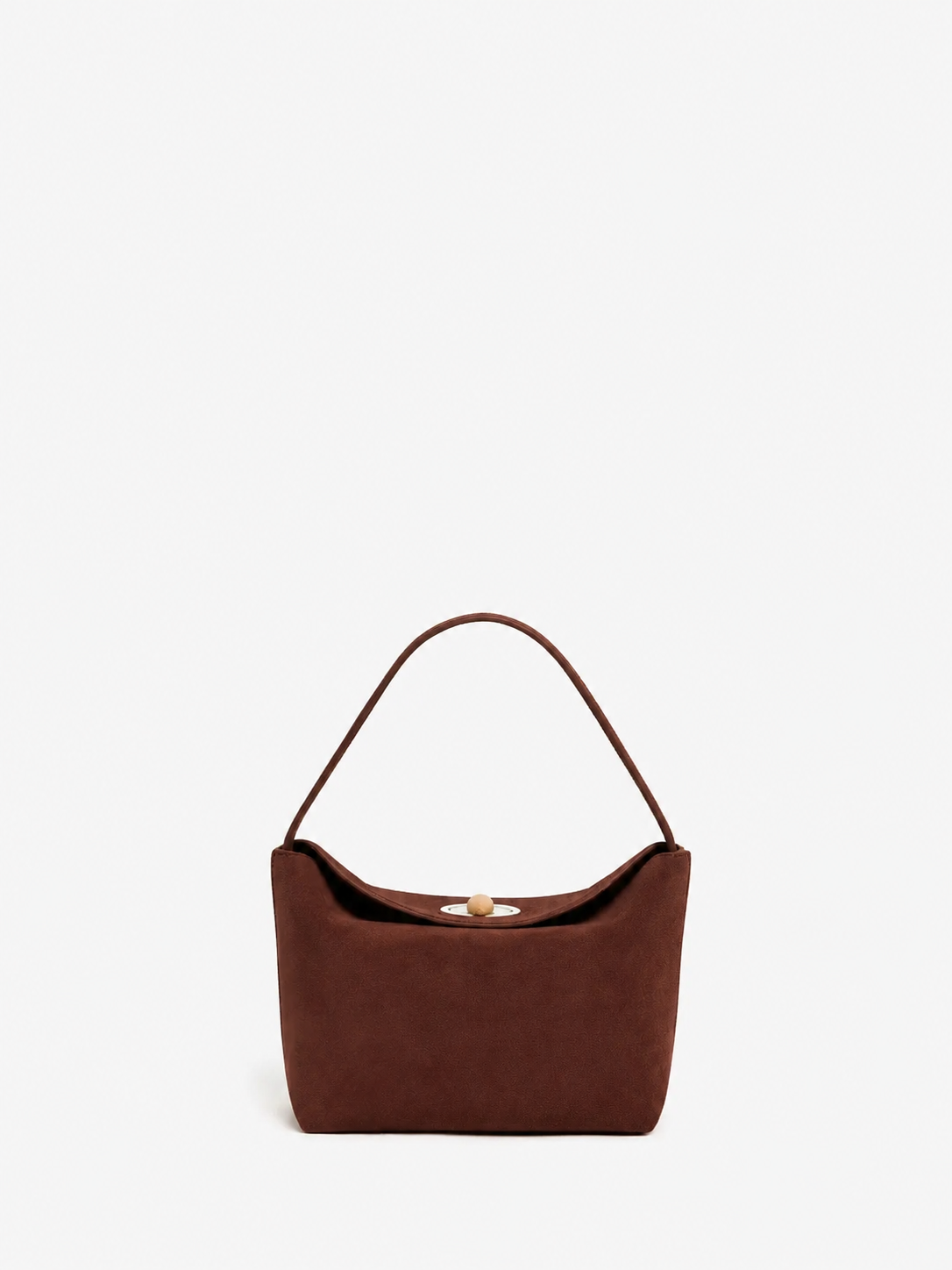 Image of Bags. Product name - Turnlock Suede Mini Bag in Espresso colour by brand - CHRISTOPHER ESBER