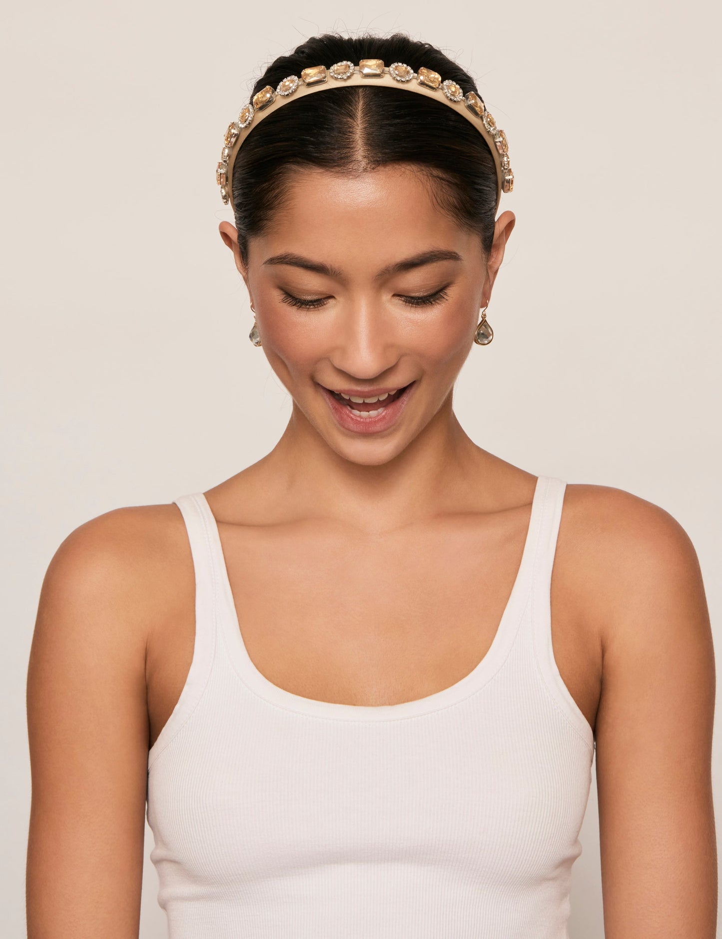 GROUP48 Champagne Bejewelled Narrow Headband (Print)