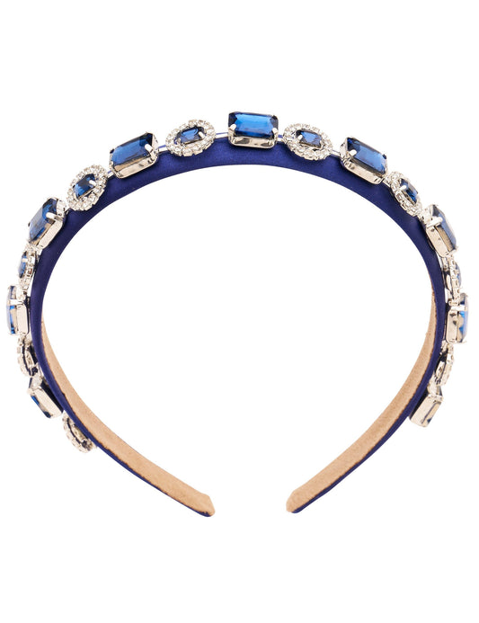 Colette Navy Bejewelled Narrow Headband (Print)