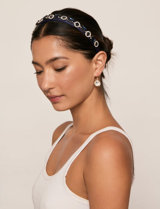 Image of Hair Accessories. Productname: Colette Navy Bejewelled Narrow Headband in Print colour by brand - Colette